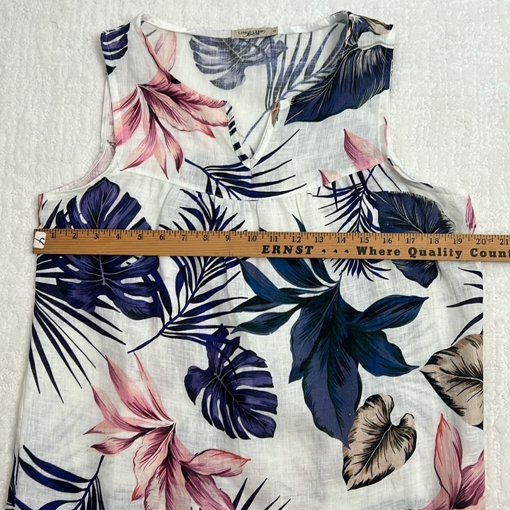 LUNGO L’ARNO linen tropical floral sleeveless made in Italy mini dress small - Picture 7 of 10